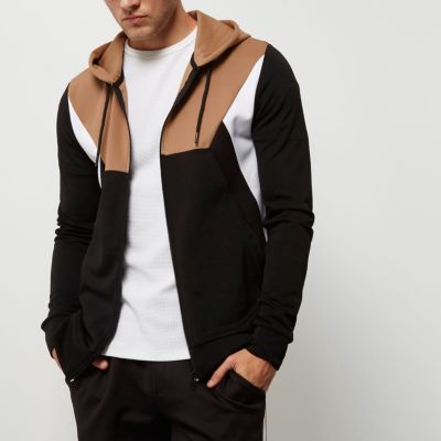 Light brown block zip through hoodie